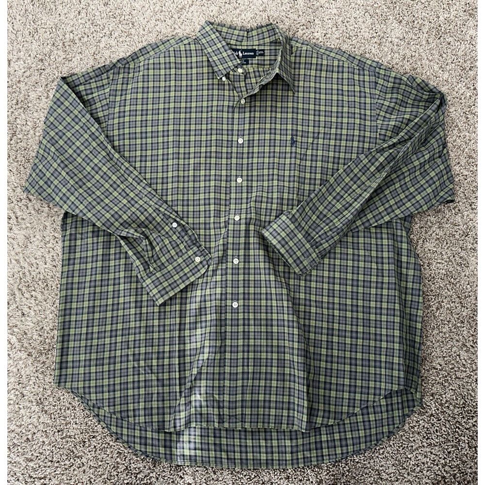 Vintage Polo Ralph Lauren Shirt Mens 2XL Green Plaid Blake Cotton XXL